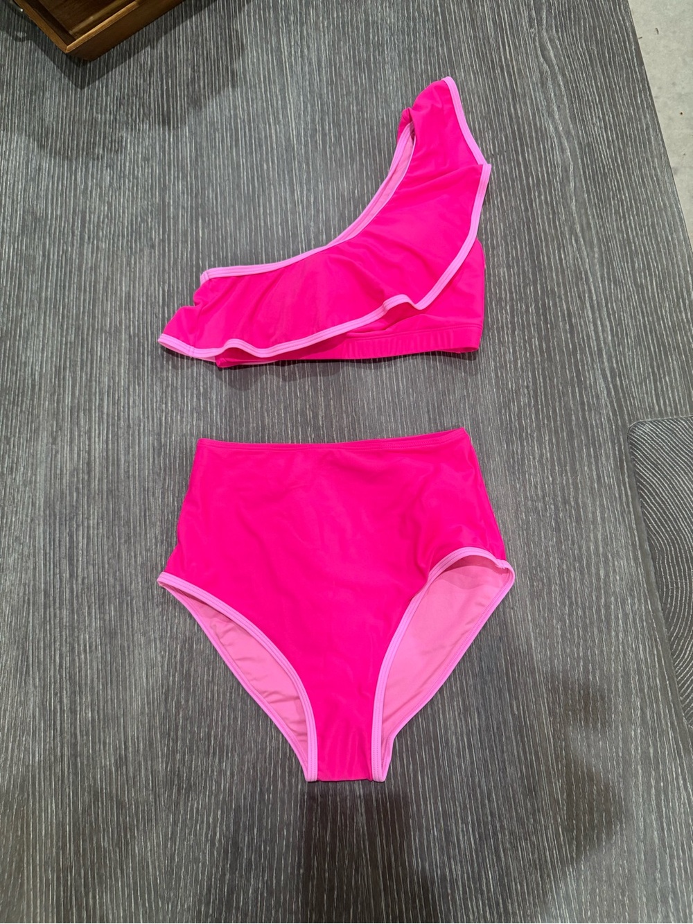 New Size small Herseas Hot Pink One-Shoulder Ruffle Bikini Set